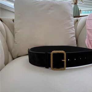 Black Suede Women's Belt with Gold Braided Buckle